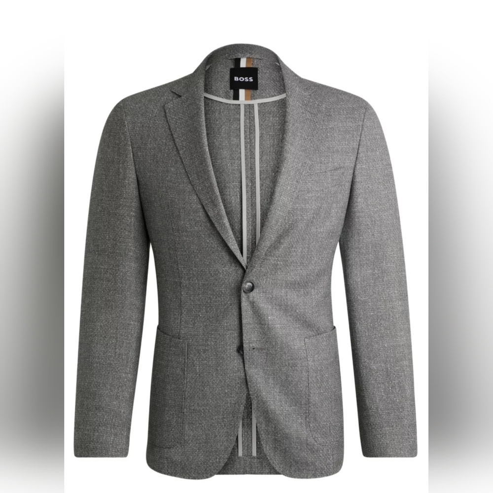 BOSS Slim-Fit Blazer In Patterned Virgin Wool, Cotton & Cashmere Patch Pockets